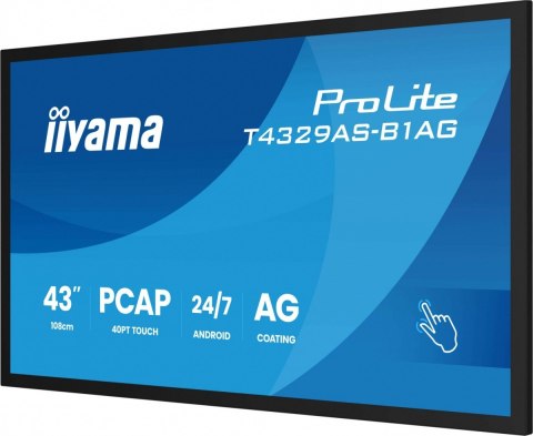 Monitor 43 cale T4329AS-B1AG VA 4K HDMIx2 USB-C RJ45 2x10W WiFi  Android 14  Signal FailOver  Whiteboard  iiSignage (CMS)  i
