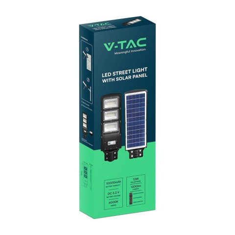 Naświetlacz oprawa uliczna LED solarna V-TAC 12W czarny VT-ST180W 6000K 1200lm 2 lata Gwarancji
