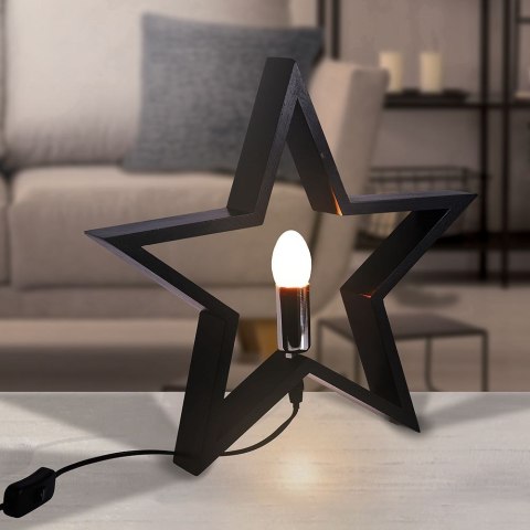 Lampa stołowa gwiazda drewniana czarna 36,5x5,5x34,5 cm