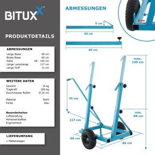 Wózek transportowy do płyt 200kg Bituxx stalowa mocna konstrukcja do transportu
