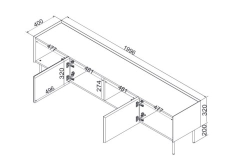 Szafka RTV FELLINI 200x40x52 oliwka + blat dąb olejowany