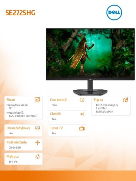 Monitor SE2725HG 27 cali AMD FreeSync Premium 200Hz Full HD (1920x1080) 16:9 2xHDMI DP 3Y AES&PPE