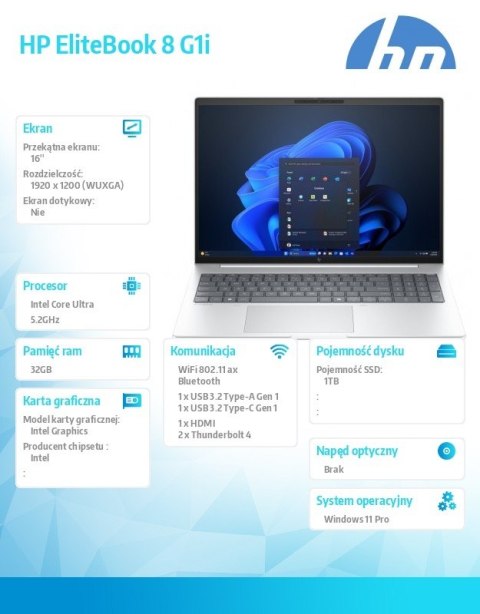 Notebook EliteBook 8 G1i U7-255U 1TB 32GB W11P 16cali C51LYET
