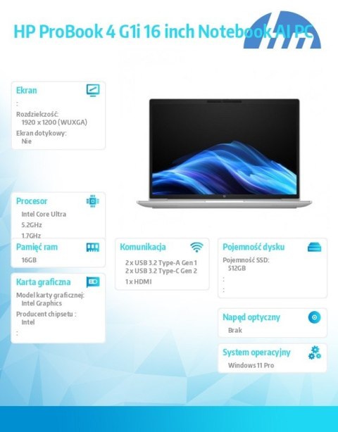 Notebook ProBook 4 G1i U7-255U 512GB 16GB W11P 16.0 C51MNET