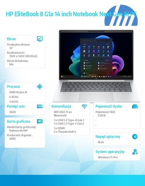 Notebook EliteBook 8 G1a Ryzen AI 5 PRO 340 512GB 16GB W11P 14.0 C51H0ET