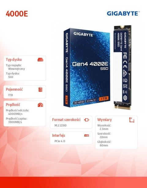Dysk SSD NVMe 1 4 Gen4 1TB M 2 2280 4000 3900MB s