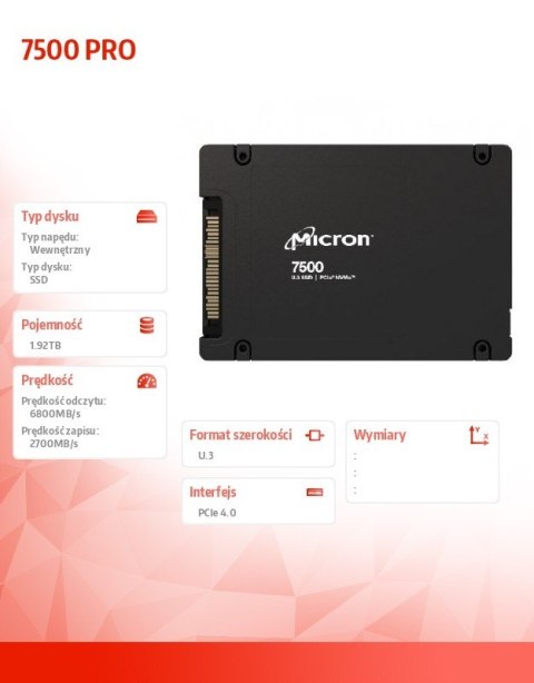 Dysk SSD 7500PRO 1920GB NVMe U.3 15mm Single pack