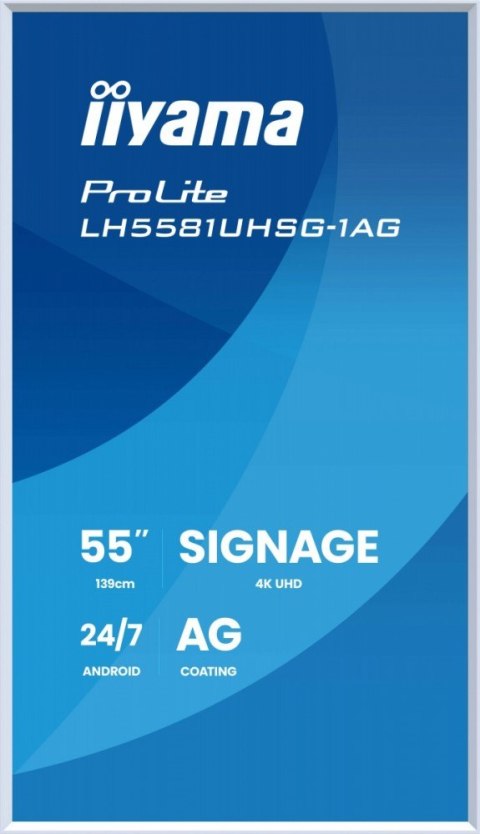 Monitor 55 cali LH5581UHSG-1AG 24/7,VA,ANDROID 14,4K, 2x10W, WiFi, UCHWYT ÂCIENNY, 2xHDMI, USB-C, RJ45, IR, 2xUSB, WHITE
