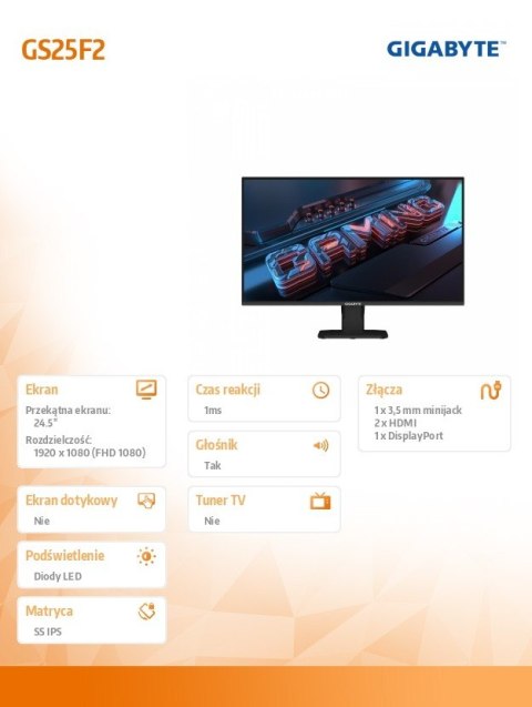 Monitor 24.5 cala GS25F2 IPS FHD HDMI DP 200HZ