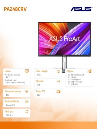 Monitor 24.1 cali PA248CRV BK 5MS EU DP HDMI TYPEC USB Głośniki