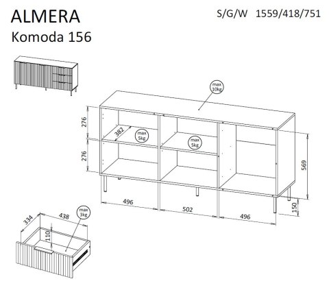 Komoda 1 ALMERA 156x42x75 orzech/kaszmir