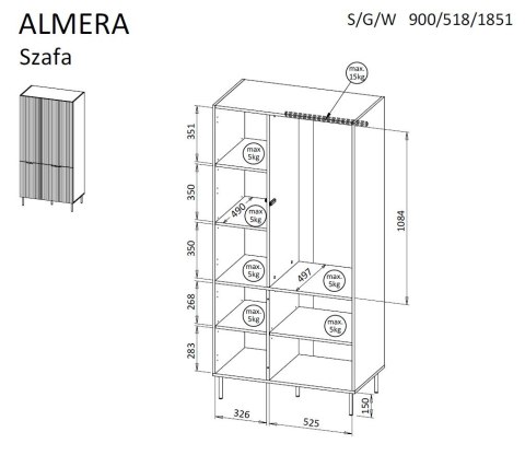 Szafa 5 ALMERA 90x52x185 orzech/kaszmir