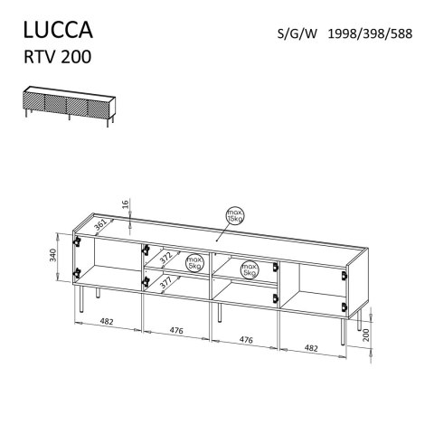 Szafka RTV 4D LUCCA 200x40x59 czarny