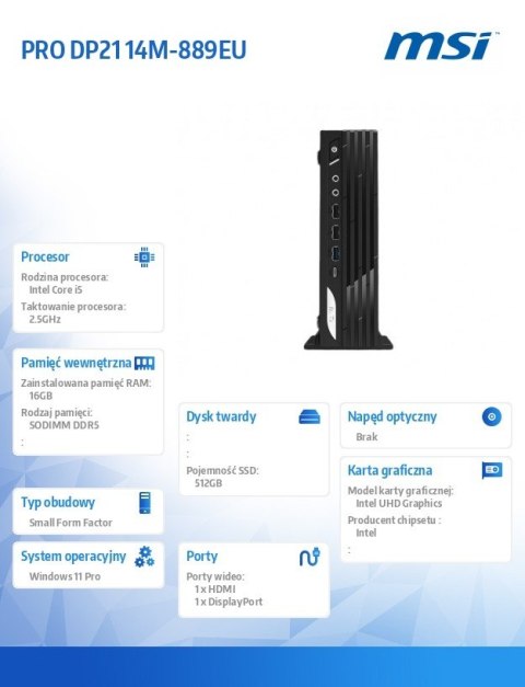 Komputer PRO DP21 14M-889EU WIN11PRO i5-14400 16GB 512SSD Czarny