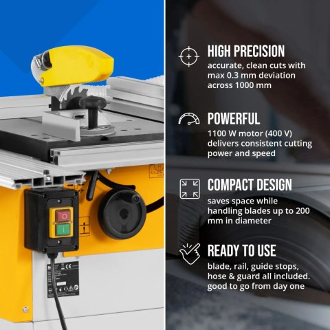 Piła pilarka tarczowa stołowa do drewna śr. 200 mm 400 V 1100 W