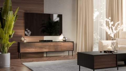 Szafka RTV 4D CORTINA 200x40x55 czarny/orzech