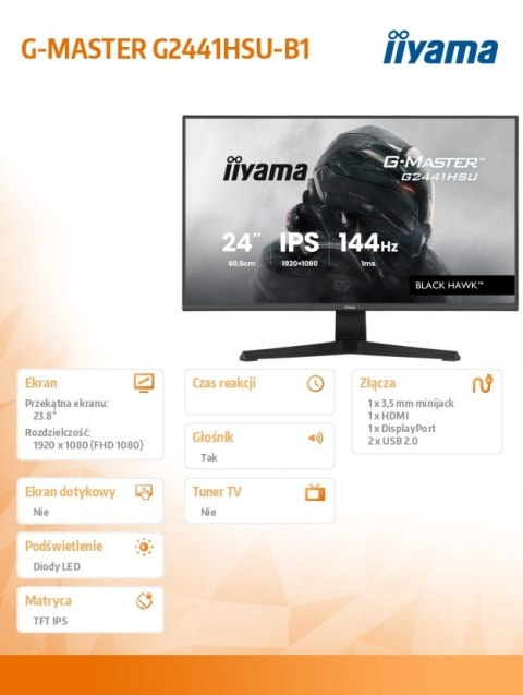 Monitor 23 8 cala G2441HSU-B1 IPS FHD 144Hz 1ms 2xUSB 350cd HDMI DP