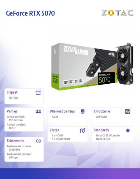 Karta graficzna GeForce RTX 5070 TWIN EDGE 12GB GDDR7 192bit 3DP/HDMI