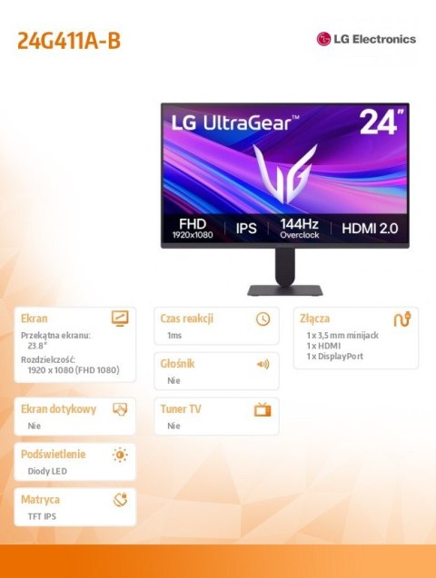 Monitor 24G411A-B 23 8 cala IPS Ultragear