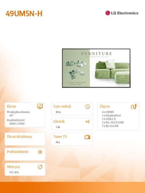 Monitor wielkoformatowy 49UM5N-H 500cd m2 UHD 24 7