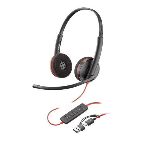 Słuchawki z mikrofonem Poly Blackwire 3320 Stereo USB-C + adapter USB-C/A czarne