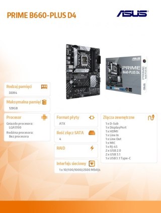 Płyta główna PRIME B660-PLUS D4 s1700 4DDR4 DP HDMI M.2 ATX