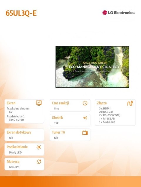 Monitor wielkoformatowy 65 cali 65UL3Q-E 350nit UHD 16 7