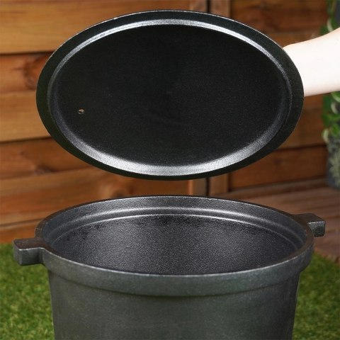 Kociołek Żeliwny Pojemny na Nóżkach z Pokrywką na Ognisko Grill CAST LINE 10 l