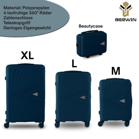 Walizki zestaw XL L M + kosmetyczka twarde 4 kółka TSA lekki komplet podróży