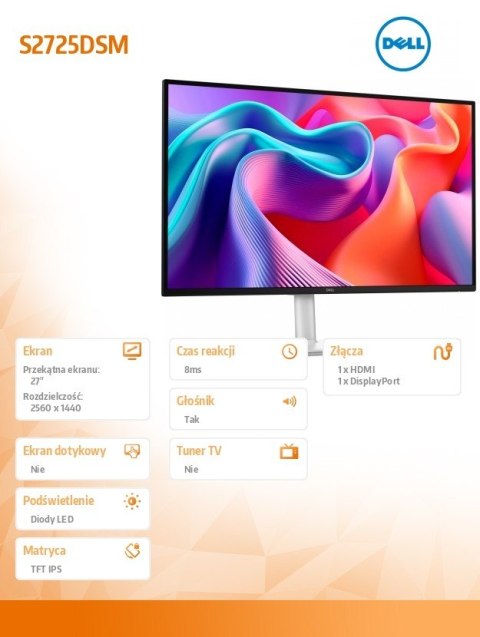 Monitor 27 cali S2725DSM QHD IPS 2560x1440 HDMI DP 3Y