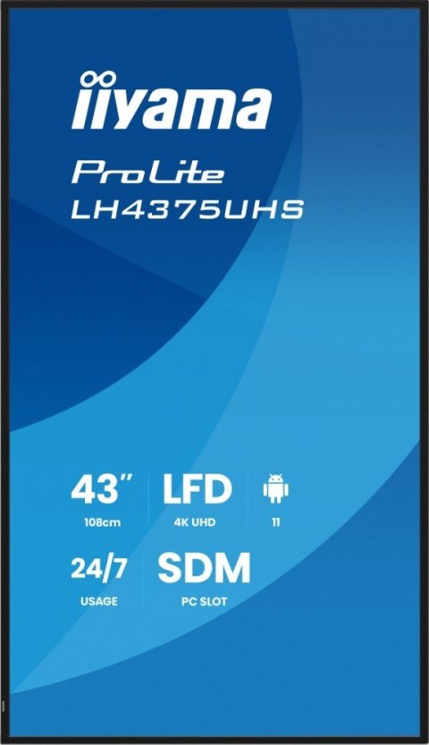 Monitor 43 cale LH4375UHS-B2AG,24 7,IPS,ANDROID.11,4K, WiFi, iiSignage2, FailOver, EShare, 24 7, full daisy chain