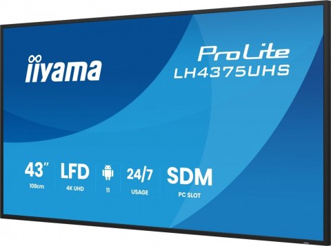 Monitor 43 cale LH4375UHS-B2AG,24 7,IPS,ANDROID.11,4K, WiFi, iiSignage2, FailOver, EShare, 24 7, full daisy chain