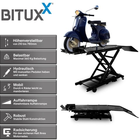 Hydrauliczny podnośnik nożycowy do motocykli 360 kg - czarny