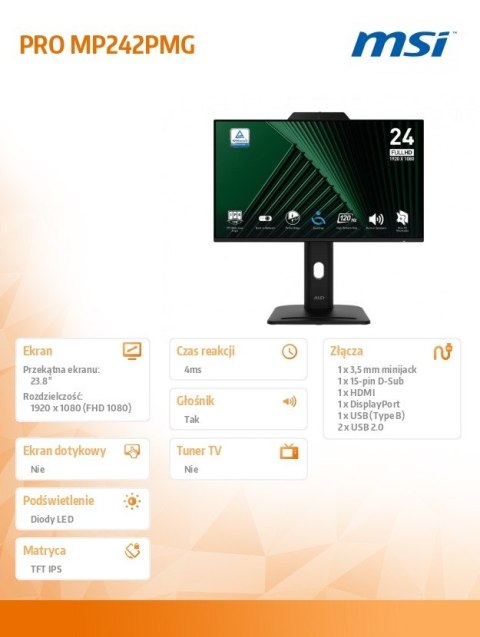 Monitor 23.8 cala PRO MP242PMG LED FHD Flat 120Hz czarny