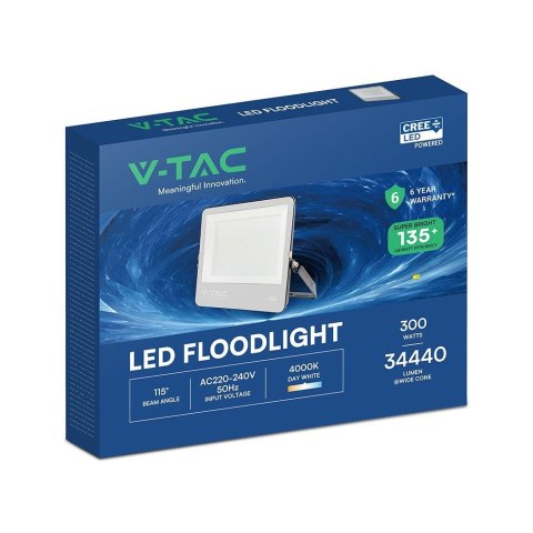 Projektor LED V-TAC CREE CHIP 300W 135lm/W czarna obudowa przewód 1m IP65 VT-44003 6500K 40500lm 6 lat gwarancji