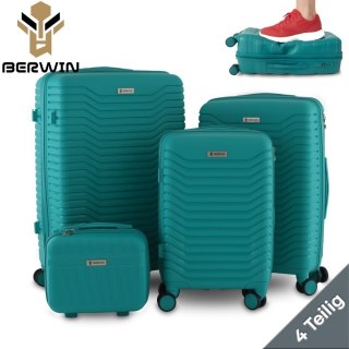 Zestaw 4 walizek podróżnych z beautycase - twarda skorupa, kółka 360°, zamek TSA