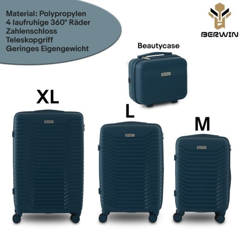 Zestaw 4 walizek podróżnych z beautycase - twarda skorupa, kółka 360°, zamek TSA