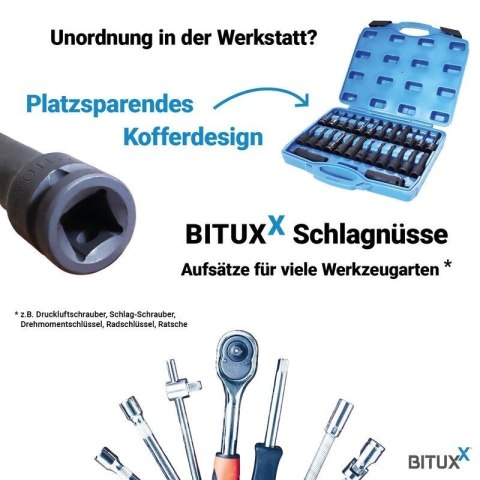 Bituxx 26 częściowy zestaw nasadek 1/2″   nasadki, bity Torx i wielozębate, profesjonalny komplet