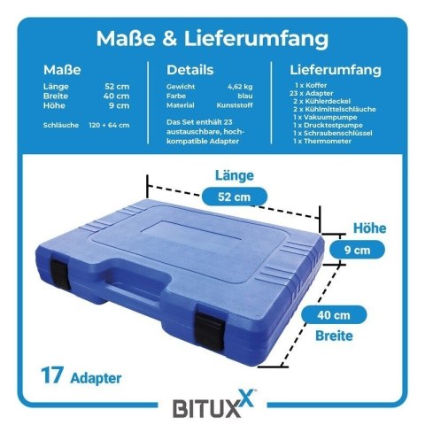 Bituxx 34 częściowy tester układu chłodzenia   ciśnieniowy test szczelności i napełnianie chłodnicy