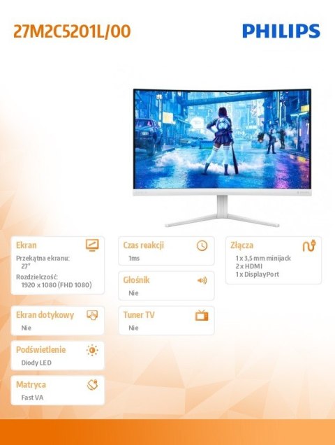 Monitor 27M2C5201L 27 cali Curved VA 180Hz HDMIx2 DP