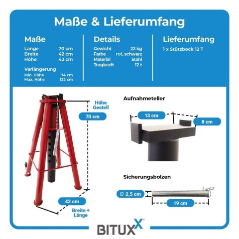 Regulowany stojak podporowy 12T do samochodów i maszyn 74-122 cm stalowyy