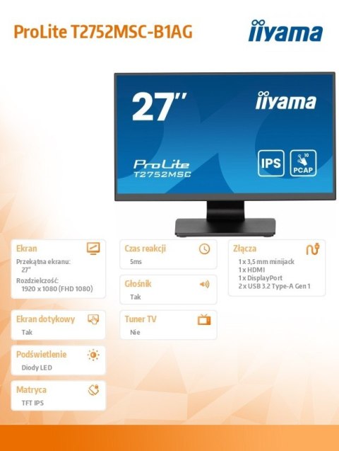 Monitor 27 cali T2752MSC-B1AG 10 PKT. POJ,IPS,HDMI,DP,2x1W,7H,2xUSB, 400cd m2,AG-(Anti Glare)