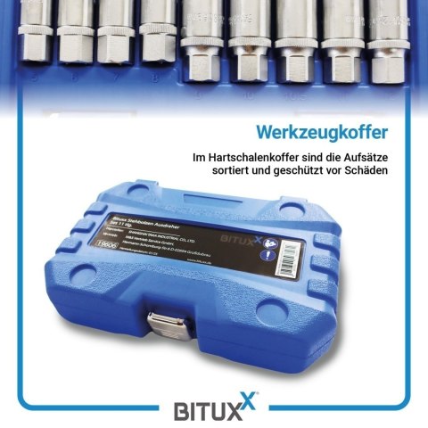 Profesjonalny zestaw wykrętaków do szpilek - BITUXX 11 elementów (napęd 1/2″)