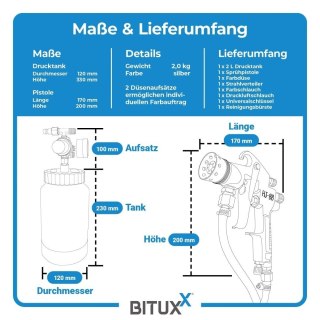 Pneumatyczny system natryskowy z metalowym zbiornikiem 2L i zestawem dysz