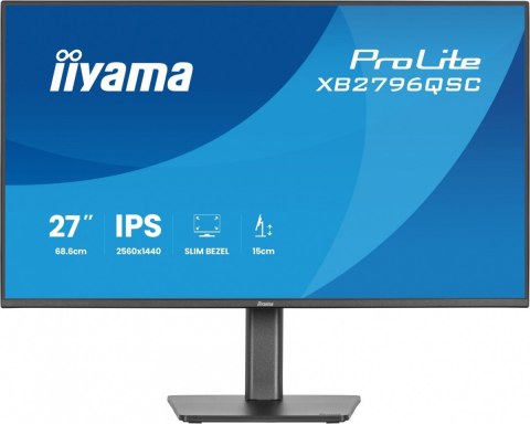 Monitor ProLite 27 cali XB2796QSC-B1 IPS,QHD,HDMI,USB-C (PD 65W),75Hz, 350cd, 1xUSB 3.2 , 1xUSB-C, 2x2W, HAS 150 PIVOT obrót sto