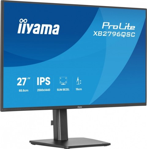 Monitor ProLite 27 cali XB2796QSC-B1 IPS,QHD,HDMI,USB-C (PD 65W),75Hz, 350cd, 1xUSB 3.2 , 1xUSB-C, 2x2W, HAS 150 PIVOT obrót sto