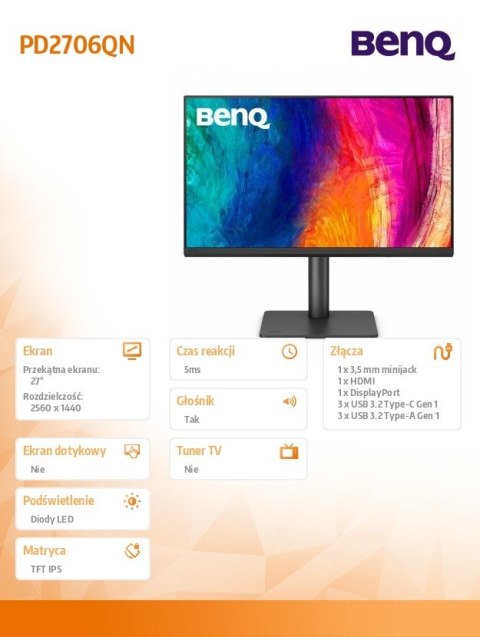 Monitor 27 cali PD2706QN LED 5ms IPS HDMI 100Hz