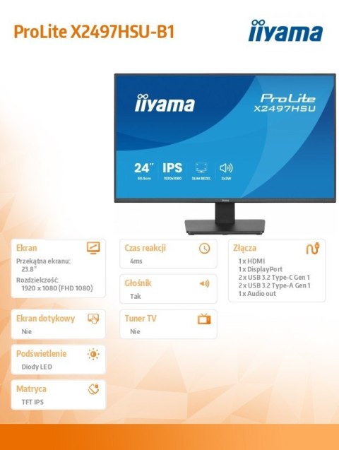 Monitor ProLite 23.8 cala X2497HSU-B1 IPS