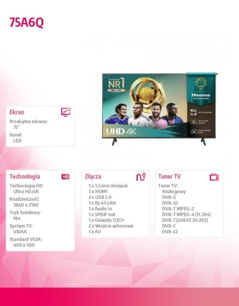 Telewizor LED 75 cali 75A6Q