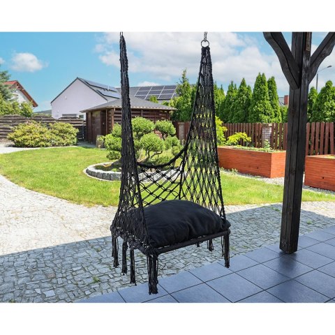 HAMAK AŻUROWY FOTEL WISZĄCY BOCIANIE GNIAZDO 60x60x115CM Z PODUSZKĄ CIEMNO SZARY